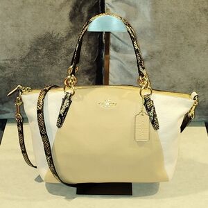 COACH KELSEY EXOTIC COLORBLOCK SNAKE TRIM PEBBLED LEATHER CROSSBODY SATCHEL